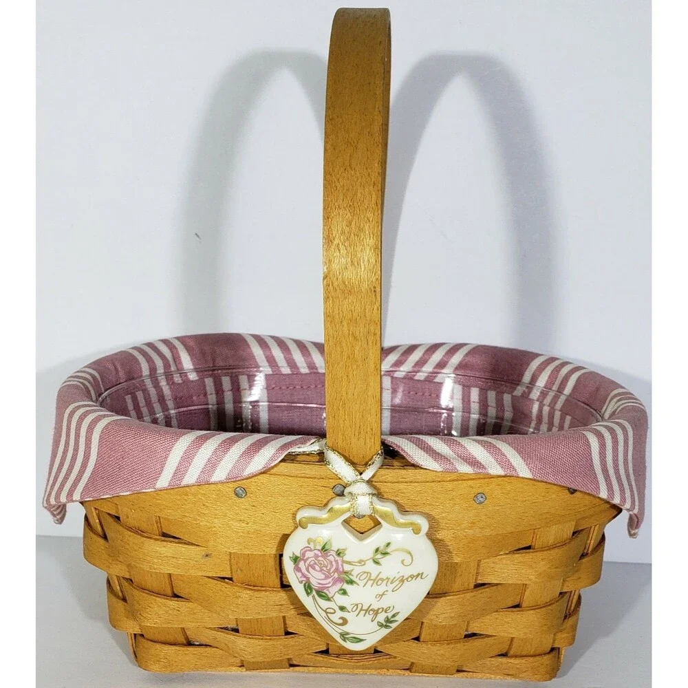 1999 Longaberger Horizon Of Hope Basket Set W/ Liner Protector Lid Tie On